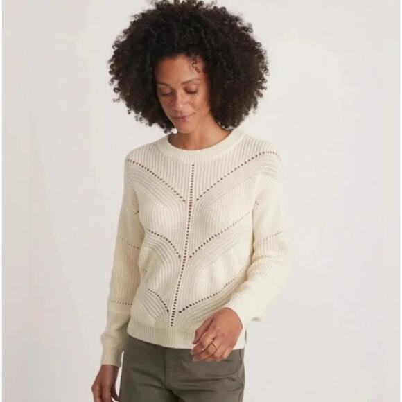 Marine Layer Olivia Crewneck Sweater in Cream White Medium Pointelle Knit - Picture 3 of 15